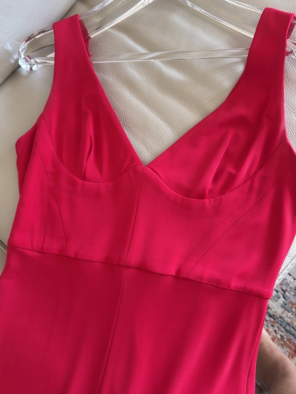 ABS Allen Schwartz Hot Pink V-Neck Fitted Slip Dress